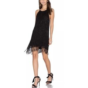 JOIE Dress Size M Sanibel Embellished Beaded Fringe Trim Shift Mini Black